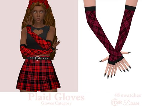 The Sims Resource - Plaid Gloves Sims4 Accessories, Royal Accessories, Pink Cc, Halloween City, Black Borders, Long Fingerless Gloves, Dots Dress, Goddess Dress, Plaid Tie