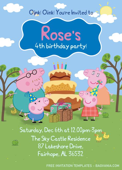 Download Peppa Pig Invitation Templates - Editable .Docx #free #freeinvitation2019 #birthday #disney #invitations #invitationtemplates Peppa Pig Invitation Free Download, Peppa Pig Second Birthday Party, Peppa Pig Invitation Template Free, Pepa Pig Birthday Decoration, Peppa Pig Printables, Peppa Pig Invitation, Peppa Birthday, Peppa Pig Birthday Party Decorations, Peppa Pig Invitations