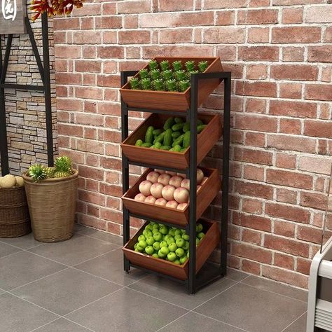 Source 4 Tiers Stable Wood Display Rack For Vegetables and Fruits on m.alibaba.com Vegetable Rack, Mdf Furniture, Supermarket Display, Tiered Fruit Basket, Vegetable Stand, Kitchen Cupboard Storage, Vegetable Shop, Grocery Store Design, Fruit Stand