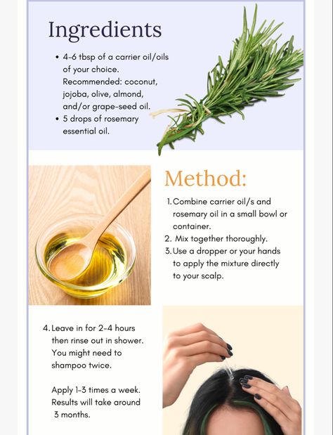 Rosemary Essential Oil For Hair Growth Diy, Coconut Oil And Rosemary Oil Hair Growth, Jojoba And Rosemary Oil For Hair, Hair Oil Mixture For Growth, Hair Thickening Remedies, Rosemary Oil For Hair Growth, Homemade Hair Treatments, Herbs For Hair, Healthy Natural Hair Growth