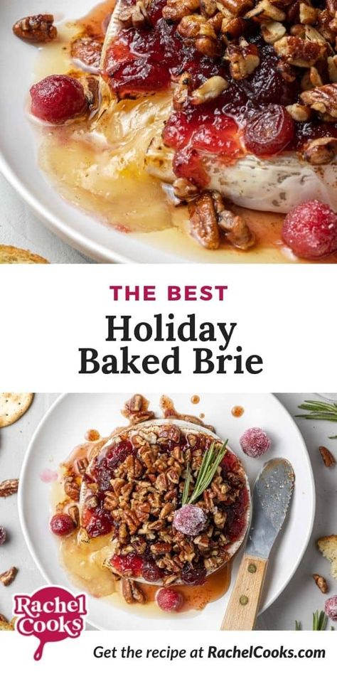 This baked Brie recipe with cranberry sauce and bourbon candied pecans will be your new favorite recipe for entertaining. Bourbon Pecans Recipe, Brie Cranberry Appetizer, Holiday Baked Brie, Bourbon Pecans, Recipe With Cranberries, Cranberry Appetizer, Brie Cheese Recipes, Pecan Baked Brie, Baked Brie Recipe