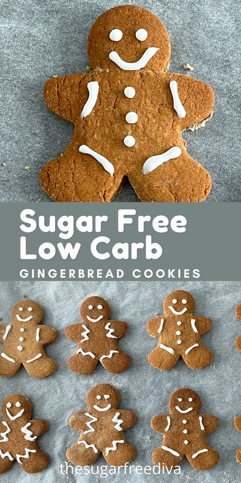 Sugar Free Christmas Cookies, Low Carb Gingerbread Cookies, Low Carb Gingerbread, Low Carb Christmas, Keto Christmas Cookies, Sugar Free Baking, Cookies Gingerbread, Keto Holiday, Keto Christmas