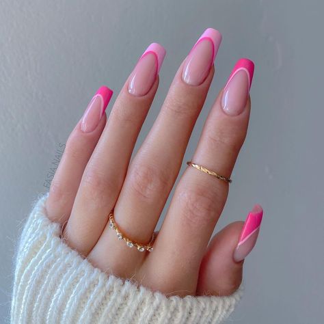 Pink Tip Nails, French Tip Acrylic Nails, Classy Acrylic Nails, Acrylic Nails Coffin Short, Short Acrylic Nails Designs, Pink Nail, Pink Acrylic Nails, Fire Nails, Pretty Acrylic Nails