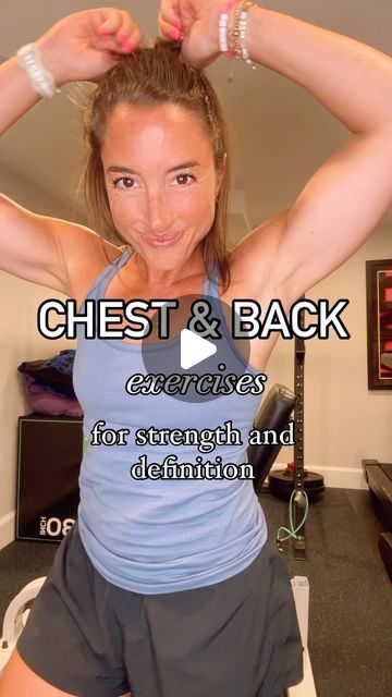 Emily Ogan | FASTer Way Coach on Instagram: "Comment GUIDE to grab my complete upper body guide for free!  Over 35? Looking to burn fat? Want to tone up? Eager to feel strong and sexy?  Lifting chest and back is your answer- if you aren’t lifting these muscle groups, ladies, you need to start NOW!  ⠀⠀⠀⠀⠀⠀⠀⠀⠀ So many women leave these muscle groups behind in their strength routine, thinking that back + chest are not for them! A strong, toned back and chest not only looks great in a tank top, but also has so many functional benefits, like 💪🏼helps you maintain good posture 💪🏼open up your chest, helping you breathe better 💪🏼allows you to lift higher things overhead (shoulder rides, putting things away on high shelves, etc!)  These 6 moves are perfect for targeting chest and back- give th Chest And Back Workout Women, Chest Exercises For Women, Upper Body Workout Gym, Stomach Workouts, Chest And Back Workout, Toned Back, High Shelves, Chest Workout Women, Exercise Board