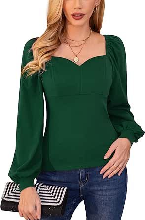 GRACE KARIN Women's Lantern Long Sleeve Blouse Retro Slim Fit Sweetheart Neckline Shirt Tops Vintage Sweetheart Neckline Shirt, Women Chiffon Blouse, Fitted Blouses, Slim Fit Shirt, Plus Size Blouses, Vintage Tops, Sweetheart Neckline, Casual Dresses For Women, Work Outfit