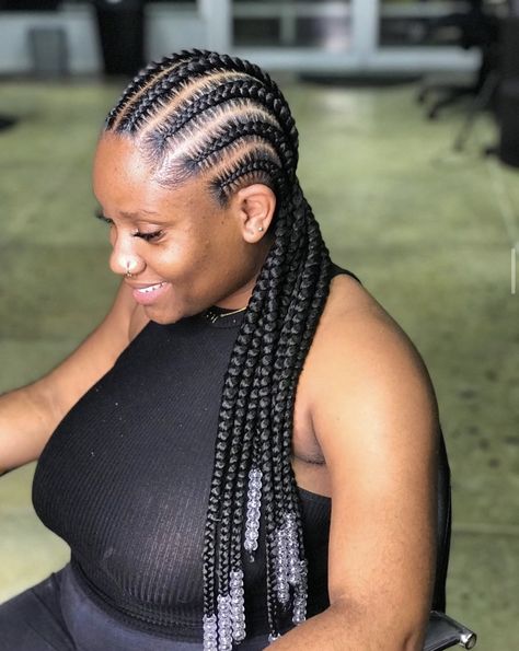 Stitch Braids For Round Face, 8 Lines Cornrows, Straight Back Feed In Braids Medium, Latest Conrows Lines And Braids, 6 Conrows Lines For Black Women, Big Conrows Lines For Black Women, Straightback Cornrows Braids With Beads, Allbackhair Braids, Conrows Lines And Braids 2024 Trends