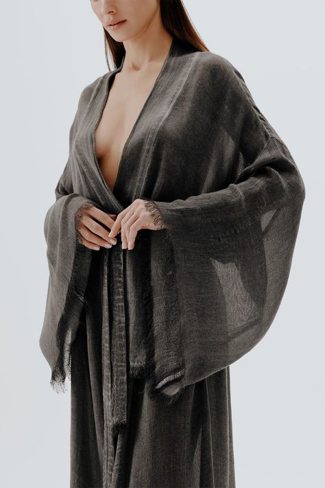 ✨ Wrap yourself in our long kimono, made from the softest bamboo and natural handmade fibers. 🌿 Its unique color and exceptional comfort will make you feel like you're in heaven. Perfect for lounging or elevating your everyday style. Experience the ultimate blend of elegance and coziness. #BambooKimono #NaturalFibers #HandmadeFashion #UniqueStyle #Bandeosh Elegant Homewear, Sleeveless Robe, Kimono Aesthetic, Look Kimono, Thailand Dress, Long Kimono Dress, Bamboo Clothes, Boho Womens Clothing, Long Kimono