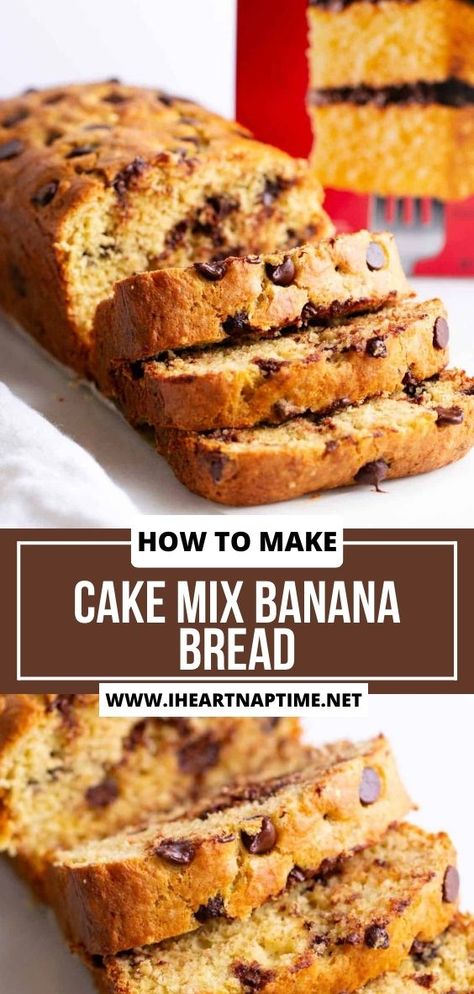 This cake mix banana bread is an easy way to make a homemade treat that only takes 5 ingredients and minutes to prep. The results are a moist and flavorful sweet breakfast bread or dessert! Yellow Bread Recipe, Yellow Cake Mix And Bananas, Banana Bread Recipe Cake Mix Pudding, Easy Cake Mix Banana Bread, Cake Mix Banana Bread Recipe, Cake Mix Pancakes, Cake Mix Banana Bread, Banana Cake Mix, Best Cake Mix