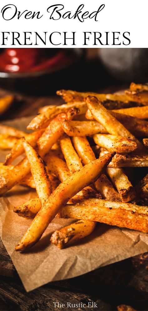 Looking for some delicious french fries? These healthy, oven baked fries are seasoned to perfection, paleo friendly, and absolutely to die for. #frenchfries #paleo #healthyeating Seasoned French Fries Recipe, Seasoned French Fries, Oven Baked French Fries, Crispy Oven Fries, Oven Fries, Seasoned Fries, Homemade Fries, French Fries Recipe, Homemade French Fries