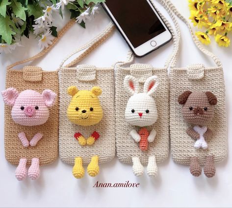 Crochet Change Purse, Phone Bag Crochet, Crochet Studio, Phone Bag Pattern, Instagram Phone, Crochet Phone Cases, Crochet Mobile, Crochet Pig, Bags Pattern