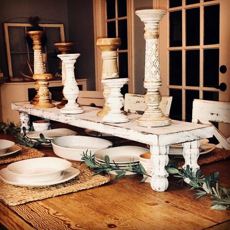 Wood Table Runner, Diy Wood Table, Table Risers, Table Riser, Wood Risers, Farmhouse Tabletop, Wood Table Diy, Diy Holz, Diy Furniture Table