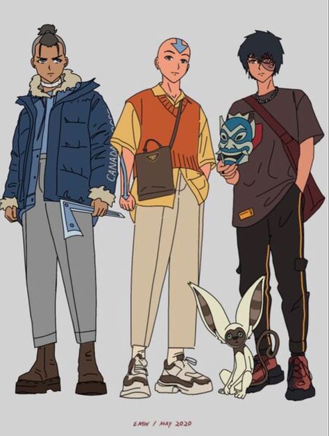 Aang Fanart Modern, Avatar The Last Airbender Modern Outfits, Avatar The Last Airbender Fashion, Avatar The Last Airbender Modern Au, Airbender Inspired Outfits, Avatar The Last Airbender Inspired Outfits, Atla Inspired Outfits, Avatar The Last Airbender Outfits, Avatar Inspired Outfits