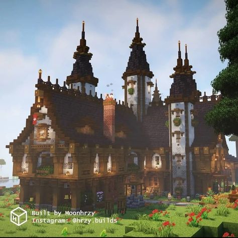 Minecraft Medieval City, Minecraft Build House, Big Minecraft Houses, Fantasy Library, Minecraft Kingdom, Minecraft Steampunk, Minecraft Ps4, Minecraft Banner, Minecraft Mansion