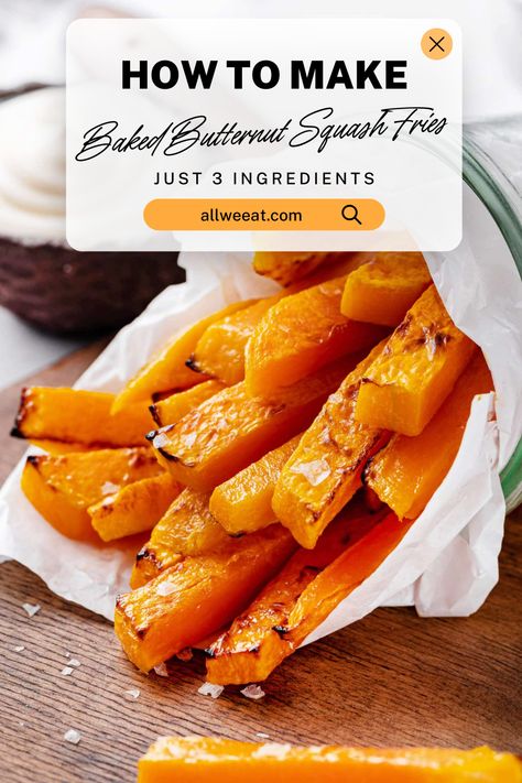 Easy Baked Butternut Squash Fries 🍟  Craving a healthy snack? Try these Butternut Squash Fries! With just 3 ingredients, this Easy Recipe is perfect for a simple, quick side dish or a crispy, low-carb treat. Baked to golden perfection, these fries are delicious and nutritious. Great for a homemade, healthy comfort food option!  ✨ Save this Pin for a tasty, easy snack or side!  #ButternutSquashFries #EasyRecipe #HealthySnack #QuickAndEasy #LowCarbFries #Homemade Veggie Recipes Easy, Roasted Veggies Recipe, Butternut Squash Fries, Squash Fries, Healthy Butternut Squash, Mushroom Appetizers, Baked Butternut Squash, Oven Vegetables, Veggie Fries