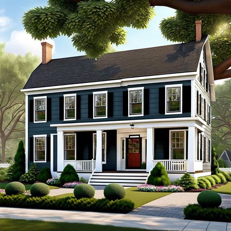 Dutch colonial. Discover the charm and timeless appeal of classic house plans with practical design tips and creative ideas to bring your dream home to life. Modern Colonial Floor Plans, Colonial House Exterior Makeover, Farmhouse Colonial Exterior, Colonial House Plans 4 Bedrooms, Colonial Homes Exterior, Dutch Colonial House Plans, Charleston House Plans, Saltbox House Plans, Colonial Floor Plans