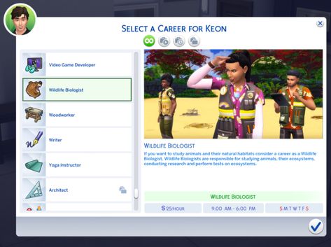 Wildlife biologist Career - The Sims 4 Mods - CurseForge Sims 4 Careers, Animals And Their Habitats, Sims 4 Jobs, Work Outside, Wildlife Biologist, Sims Games, Video Game Development, Marine Biologist, Sims 4 Collections