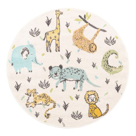 Friendly Animals, Orian Rugs, Kids Area Rugs, Unique Loom, Round Area Rugs, Jungle Animals, White Area Rug, Rug Store, Tufted Rug