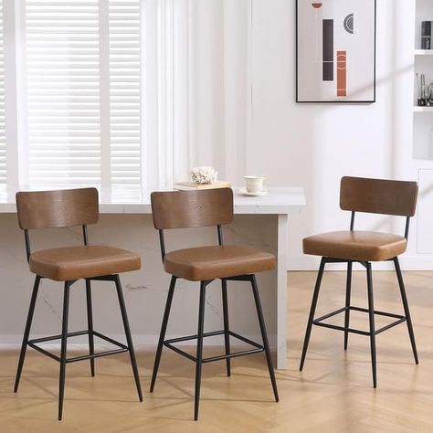 26"/29" Counter Height Swivel Bar Stools Set of 2/3 with Metal Frame - On Sale - Bed Bath & Beyond - 40830397 Kitchen Barstools Swivel, Brown Bar Stools Kitchen Island, Modern Farmhouse Bar Stools, Farmhouse Bar Stools, Brown Bar Stools, Bar Stools Kitchen Island, Counter Chair, Counter Bar, Swivel Counter Stools