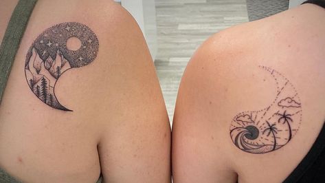 Yin Yang Best Friend Tattoo, Fox Matching Tattoos, Best Friend Raccoon Tattoos, Matching Kitsune Tattoos, Tattoo For Friends, Fox Couple Tattoo, Est Tattoos, Common Tattoos, Fingerprint Heart