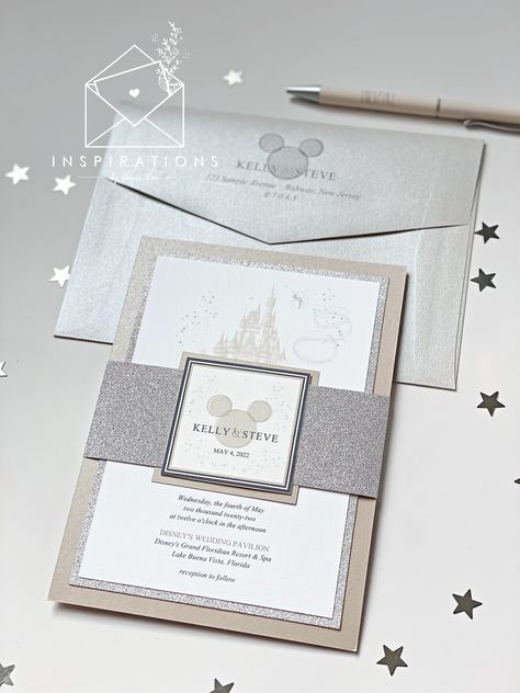 Sparle and shine for your big day at Disney! Disney Wedding Invitations Diy, Disney Wedding Invites, Fairytales Wedding, Wedding Invitations Silver, Cherry Blossom Wedding Theme, Disney Wedding Invitations, Wedding Disney, Disney World Wedding, Grand Floridian Disney