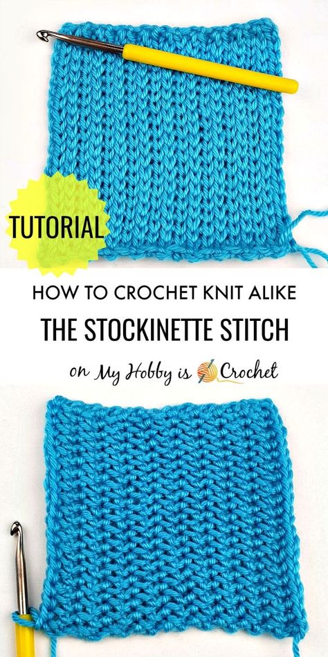 How to CROCHET: Knit Look Stockinette Stitch in Rows with the Yarn Over Slip Stitch Slip Stitch Knitting, Slip Stitch Crochet, Crochet Knit Stitches, Knitting Blogs, Stitch Crochet, Crochet Stitches Tutorial, Crochet Instructions, Crochet Stitches Patterns, Tunisian Crochet