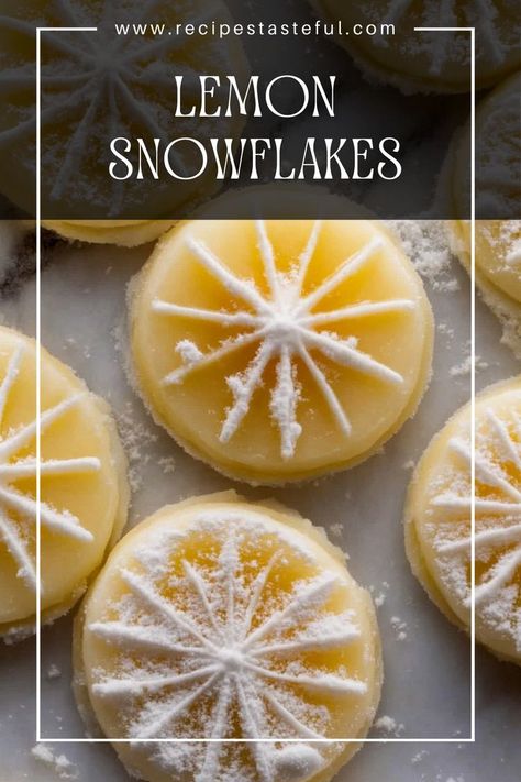 These light and delicate lemon snowflake cookies are soft, zesty, and dusted with powdered sugar for a beautiful, snow-like finish. Perfect for holiday gatherings or as a refreshing year-round treat. Snowflake Recipes, Lemon Cake Mixes, Snowflake Cookies, Lemon Desserts, Food Pin, Lemon Cake, Holiday Gathering, Cookie Bars, Powdered Sugar