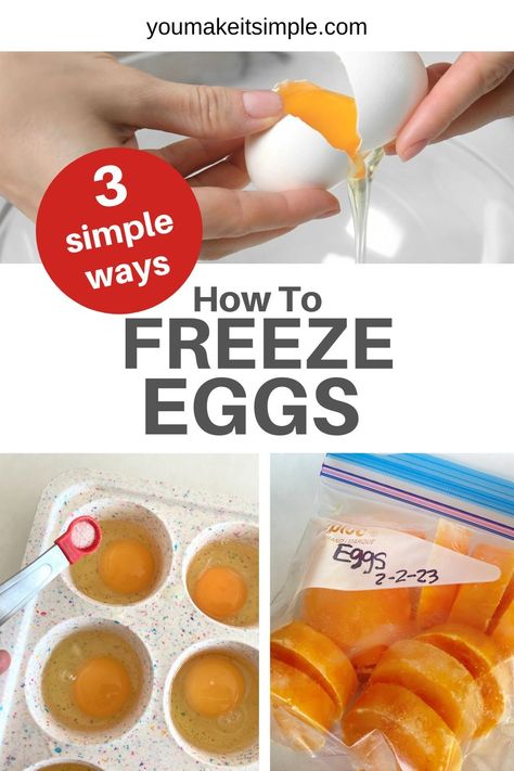 Who knew you could freeze eggs? In this post, I am going to share with you 3 safe and efficient ways to you can freeze eggs.    #frozeneggs #howtofreezeeggs #freezescrambledeggs #freezefood #eggs #freezingeggse #youmakeitsimple #janhowell How To Freeze Eggs, Can You Freeze Eggs, Freezing Food Guide, Freeze Eggs, Ham Fried Rice, Freeze Food, Eggs In Muffin Tin, Easy Canning, Freezing Eggs