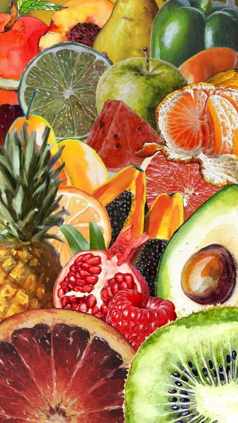 #painting #fruit #fruitaesthetic Fruit Collage, Food Collage, Fruit Artwork, Fruits Images, Fruit Wallpaper, Colorful Fruit, Mixed Fruit, Gcse Art, Fruit Art