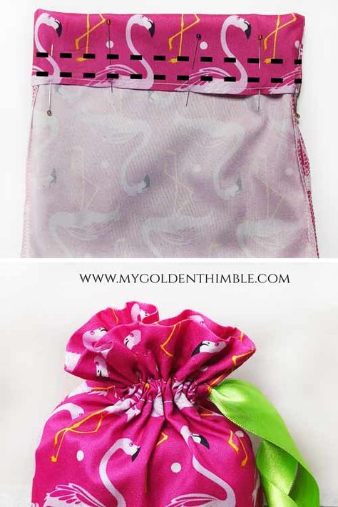 Quick Drawstring Bag, Fabric Drawstring Bag Diy, Making A Drawstring Bag, Easy Diy Drawstring Bag, Easy Lined Drawstring Bag Tutorial, Lined Fabric Gift Bags Diy Free Pattern, Pattern For Drawstring Bag, Simple Drawstring Bag Diy, How To Sew Drawstring Bags