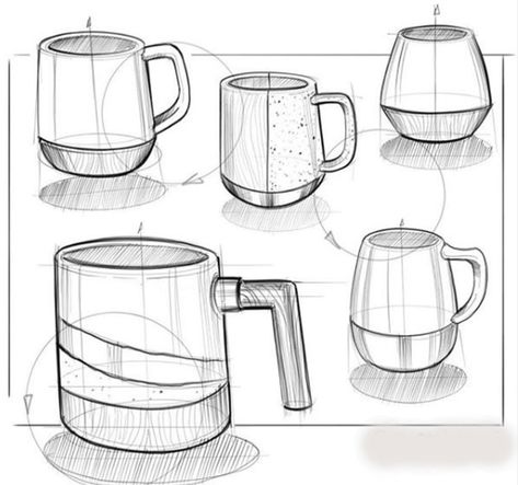 Pottery Sketches Drawing, Pot Sketch Drawing, Pottery Sketch, Kettle Sketch, Cooking Tools Illustration, Pot Sketch, Mug Sketch, Drawing Cup, Industrial Design Portfolio