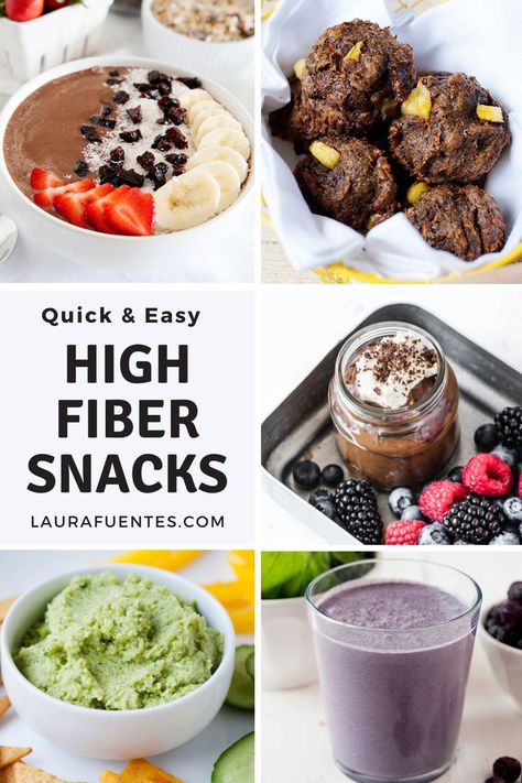 Unpack the ultimate list of tasty, high-fiber snacks your family will love! From easy homemade recipes and snack ideas to store-bought high-fiber snack options! Chocolate Protein Bites, Fiber Breakfast, High Fiber Low Carb, High Fiber Snacks, Fiber Snacks, High Fiber Breakfast, Chocolate Smoothie Bowl, Healthy High Protein Snacks, Healthy Fiber