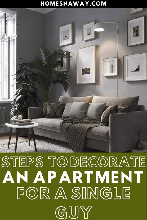 How To Decorate A Guys Apartment, Mans Apartment Decor Masculine Interior, Living Room For Men Masculine Interior, Single Man Living Room Ideas, Single Man Apartment Decor, Single Guy Apartment Decor, Guys Apartment Decor Living Room, Christmas Decorations Living Room Cozy, Guy Apartment Decor