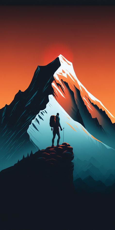 Mountain Climbing Wallpaper, Hiking Wallpaper Iphone, Hiking Wallpaper, Mountain Ideas, Iphone Wallpaper Planets, Adventure Wallpaper, Google Pixel Wallpaper, Artistic Wallpaper, Surreal Artwork