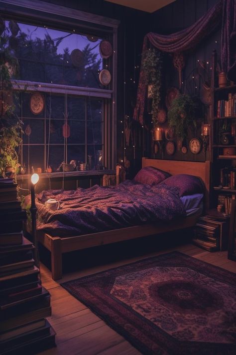 Bedroom Fairycore, Bedroom Japandi, Witchy Bedroom Ideas, Fairycore Decor, Witchy Bedroom, Fairycore Room, Japandi Bedroom, Goth Bedroom, Bedroom Scandinavian