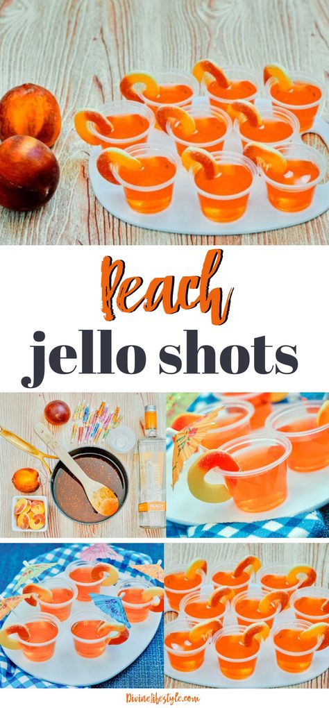 Jello Water, Peach Jello Shots, Jello Shots Vodka, Peach Jello, Jello Pudding Shots, Halloween Jello Shots, Jell O Shots, Peach Vodka, Pudding Shots