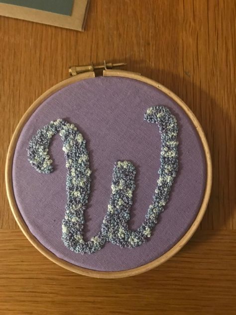 Embroider Initials Diy, Small Letter Embroidery, Cursive Letter Embroidery, Name Initial Embroidery, French Knot Letter Embroidery, Name Embroidery, Baby Presents, French Knots, French Knot