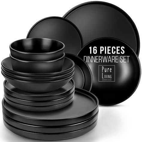 PRICES MAY VARY. ✅ Urban Sophistication on Your Table: More than just a chic dining set, it's a lifestyle. Our matte black plates and bowls set for 4 captures the essence of city living. ✅ Bold in Presence & Quality: The Urban Black Line by Pure Living is undeniably striking. Crafted from solid stoneware, it promises durability with an urban flair. ✅ Everyday Excellence: Designed for convenience. Our black matte Manhattan bowls & plates are dishwasher & microwave safe, giving you more time for l Black Dinnerware Set, Ceramic Dish Set, Dinnerware Set Modern, Black Dinnerware, Plates And Bowls Set, Kitchen Plate, Ceramic Dinnerware Set, Stoneware Dinnerware Sets, Stoneware Dinnerware