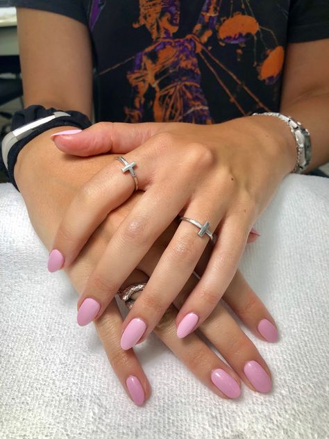 Mod About You Nails, Pink Nails For Tan Skin, Pink Square Oval Nails, Pink Rounded Acrylic Nails, Nails Almond Pink, Rounded Square Pink Nails, Oval Baby Pink Nails, Pale Pink Squoval Nails, Casual Nails