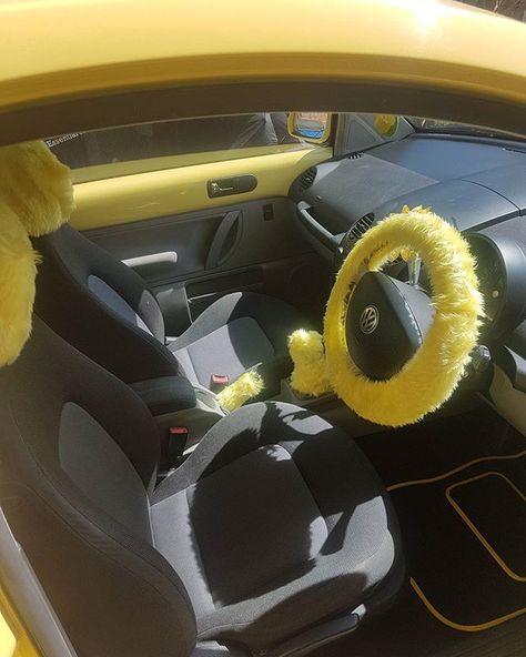 Check out our fabulous customers funky sunshine yellow fluffy car accessories he purchased for his sisters brand new Yellow VW Beetle :) They were really pleased and said that the accessories looked fantastic  If you too would like to add some accessories to your car pop on over to www.poppyscrafts.co.uk  #caraccessories #yellow #yellowcar #vwbeetle #vwbeetlelovers #volkswagen #yellowbeetle #sunshine #funinthesun #smallbusiness #shopifypicks #customerlove #thankyou #smile #funky #automotive #vwb Yellow Car Interior Decor, Yellow Car Decorations, Vw Beetle Custom, Yellow Buggie Car Aesthetic, Yellow Beetle Car Aesthetic, Vw Beetle Accessories, Yellow Volts Wagon Beetle, Fuzzy Steering Wheel Cover, Vw Beetle Convertible