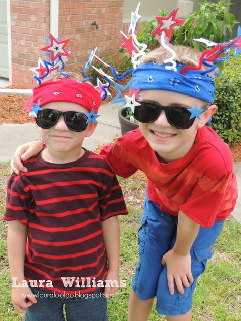 4th of July headband and glasses/ Fourth of July stars and bandana craft Canada Day Crafts, Patriotic Headband, Bandana Crafts, Fourth Of July Crafts For Kids, Toddler Organization, Patriotic Hats, Headband Crafts, Mixed Media Diy, Happy Fourth Of July