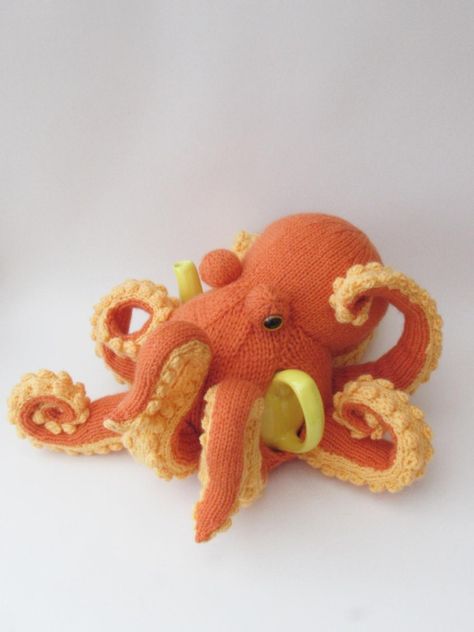 Octopus Tea Cosy Knitting pattern by TeaCosyFolk Knitting Pattern For Octopus, Knit Octopus, Octopus Knitting Pattern, Tea Cosy Pattern, Tea Cosy Knitting Pattern, Stylecraft Special Dk, Teapot Cover, Tea Cosies, Fuzzy Wuzzy