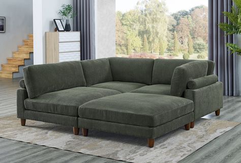 Sage Couch, Double Chaise Sofa, Corduroy Sectional, Tattoo Modern, Corduroy Upholstery, Deep Seated Sofa, Double Chaise, Cozy Spot, Room Seating