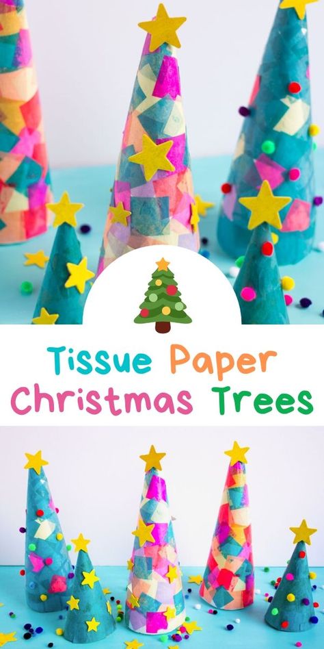 Paper Trees Christmas, Tissue Paper Christmas Trees, Christmas Trees Crafts, Christmas Tree Ideas For Kids, Paper Christmas Trees, Trees Diy, Paper Trees, Maluchy Montessori, Preschool Christmas Crafts