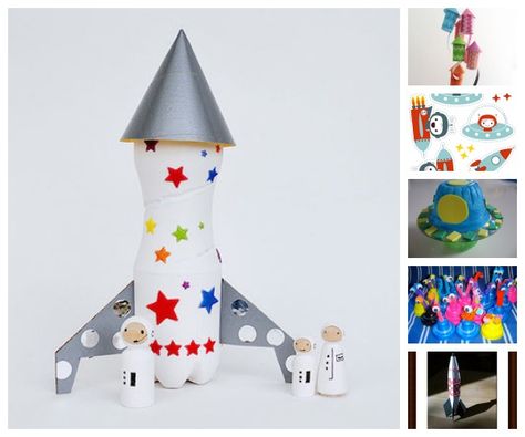 Manualidades infantiles para astronautas Rocket Craft, Space Crafts For Kids, Afternoon Crafts, Diy Rocket, Space Birthday Party, Space Party, Rocket Ship, Peg Doll, Recycled Crafts