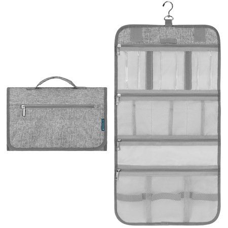 FUNCTIONAL SMART TRAVEL DESIGN: This hanging toiletry bag comes with 8 pockets. Theres two large compartments and other pockets are designed to be expandable so you can easily organize your toiletries, make up accessories, toothbrush. PORTABLE AND CONVENIENT: Top sturdy hanging hook displays the kit from a shower or towel rack and tucks away when not in use, making it easy to access your essentials; Top handle for easy transportation while on the go. Size: Standard.  Color: Gray. Gym Showers, Travel Size Items, Sanitary Towels, Toiletry Bag Women, Aesthetic Galaxy, Hanging Toiletry Bag, Toiletries Organization, Great Gifts For Women, Travel Kit