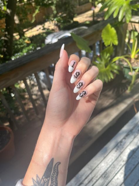 Nail Number Art Designs, 1993 Birthday Nails, Letters Nails Design, Old English Numbers On Nails, 1993 Nail Design, Old English On Nails, Birth Year Nails Design, Nails With Birth Year, 1998 Nails Design