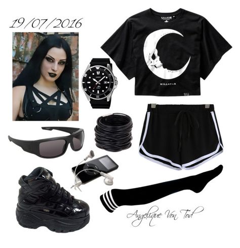 "Sport Goth" by angelique-von-tod ❤ liked on Polyvore featuring Killstar, Casio, Spy Optic and Saachi Punk Workout Clothes, Goth Workout Clothes, Goth Gym Outfits, Health Goth Outfits, Sport Goth, Raven Madison, Current Aesthetic, Zumba Outfit, Gothic Outfit