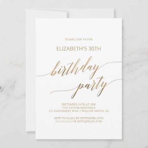 $2.93 | Elegant Gold Calligraphy Birthday Party - elegant birthday party, fall birthday, calligraphy adult b-day for women, simple teen birthday, neutral teenager birthday, dramatic, modern chic, romantic minimalist k023, whimsical typography, gold foil Birthday Invitation Background, Calligraphy Birthday, Birthday Calligraphy, Romantic Minimalist, 25 Birthday, Whimsical Typography, Simple Birthday Party, Teenager Birthday, Elegant Birthday Party