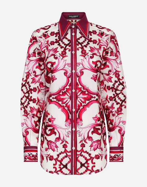 Majolica Print, Alex Perry, Feminine Chic, Cotton Poplin Shirt, Dolce E Gabbana, Red Shirt, Emilio Pucci, Poplin Shirt, Red Blouses