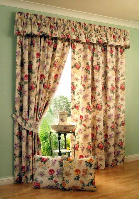 Flower Curtains, Curtains Rods, Curtain Flower, Patterned Curtains, Wall Stains, Light Green Walls, Green Pillows Decorative, Bay Window Curtains, Fabric Glass